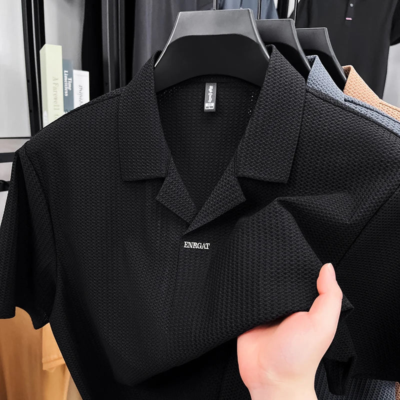 Portofino Textured Knit Shirt - Black - Elavure