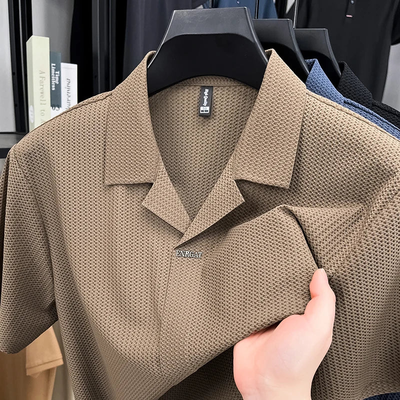 Portofino Textured Knit Shirt - Coffee - Elavure