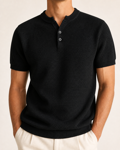 Carrara Textured Knit Polo in Black