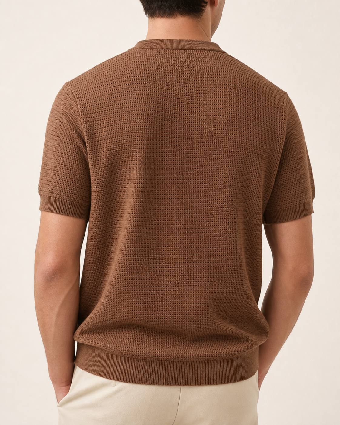 Carrara Textured Knit Polo back view in Brown