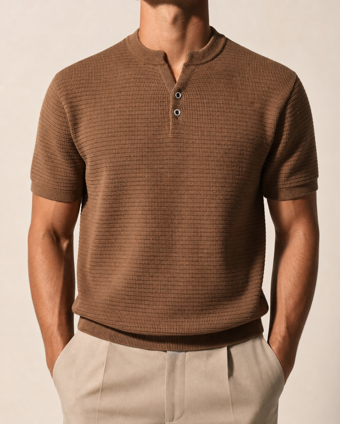 Carrara Textured Knit Polo in Brown