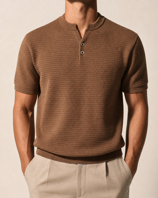 Carrara Textured Knit Polo in Brown