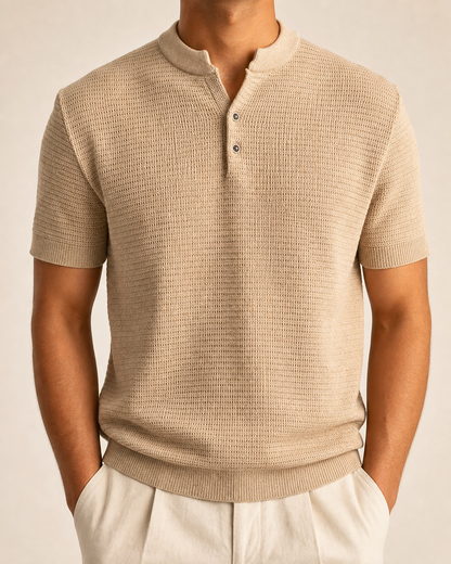 Carrara Textured Knit Polo in Camel Sand