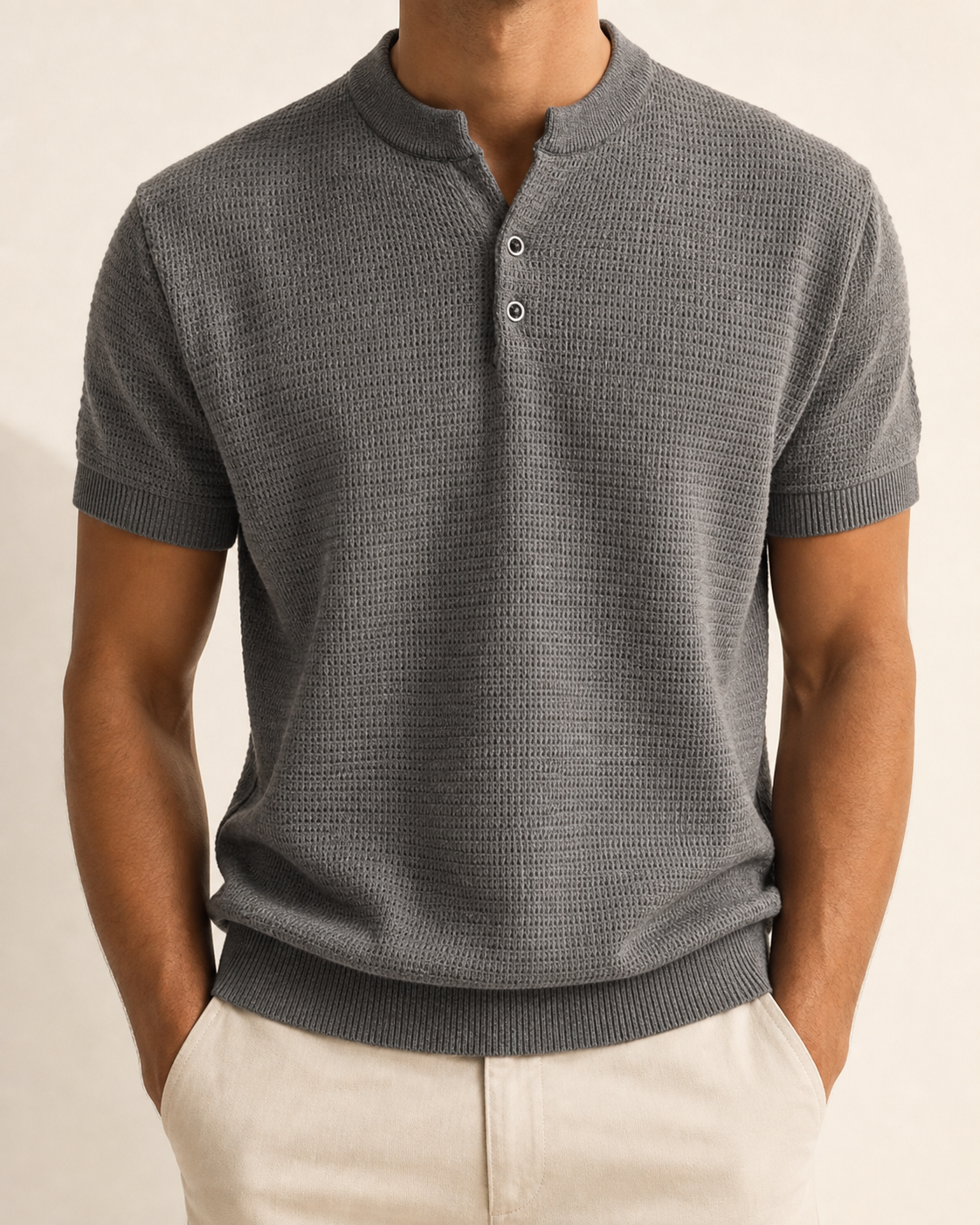 Carrara Textured Knit Polo in Gray
