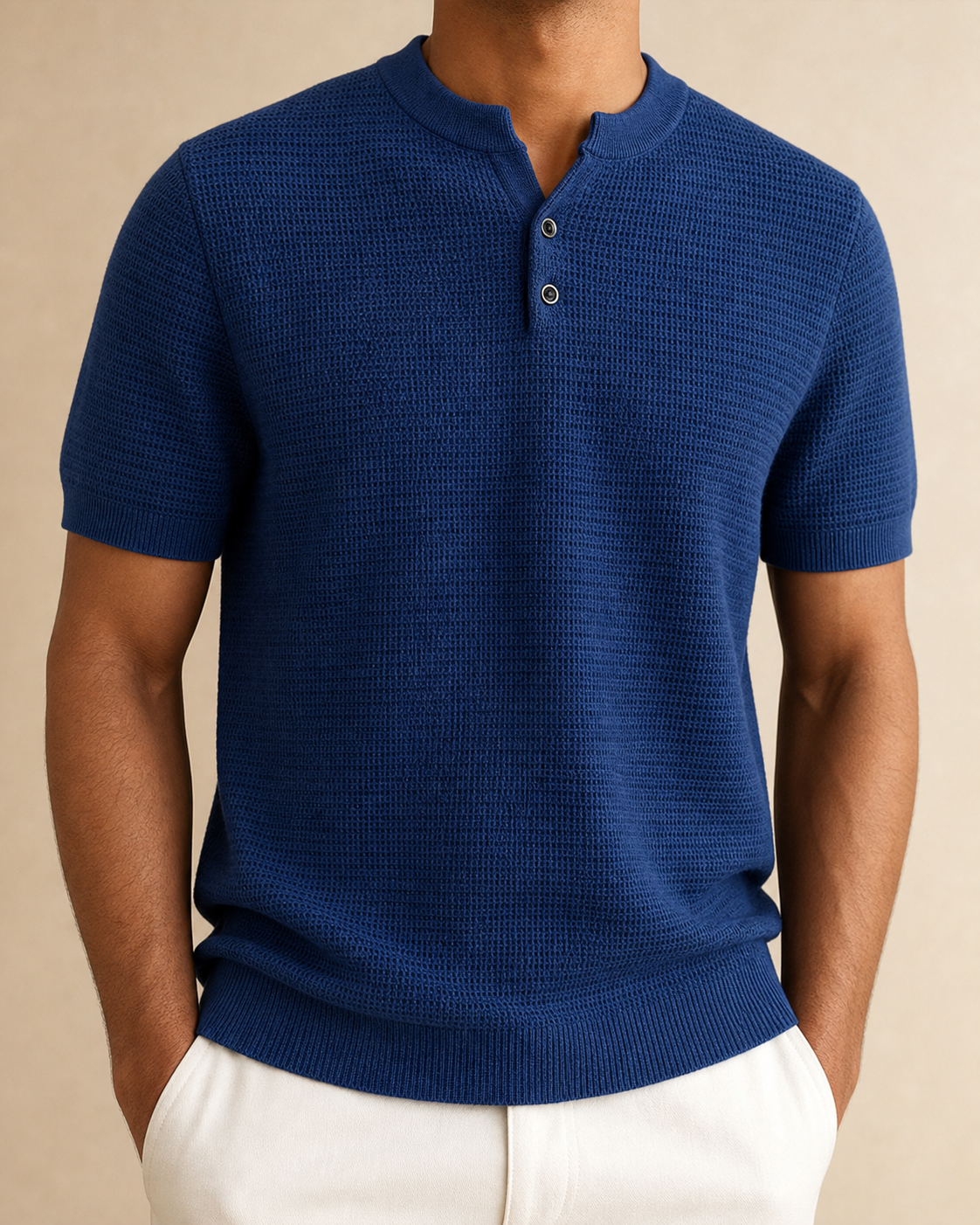 Carrara Textured Knit Polo in Royal Blue