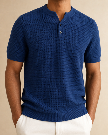 Carrara Textured Knit Polo in Royal Blue