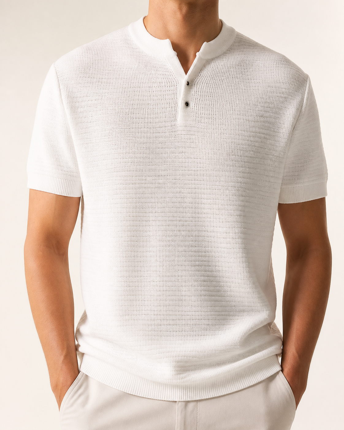 Carrara Textured Knit Polo in White
