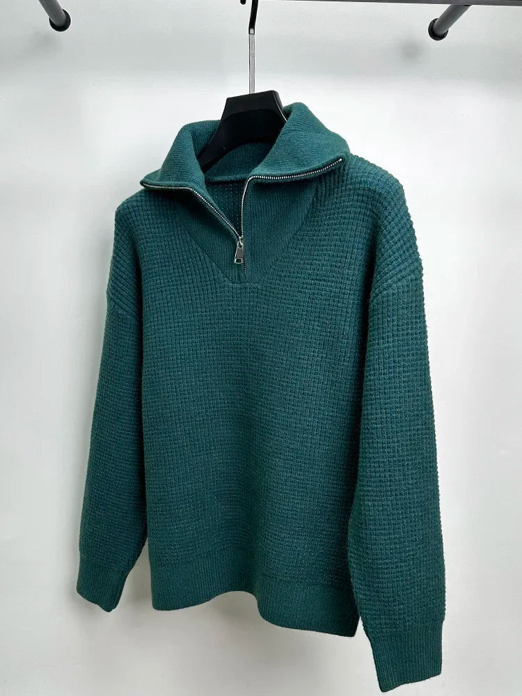 Francesco Waffled Half-Zip Sweater