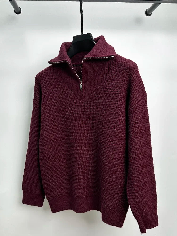 Francesco Waffled Half-Zip Sweater